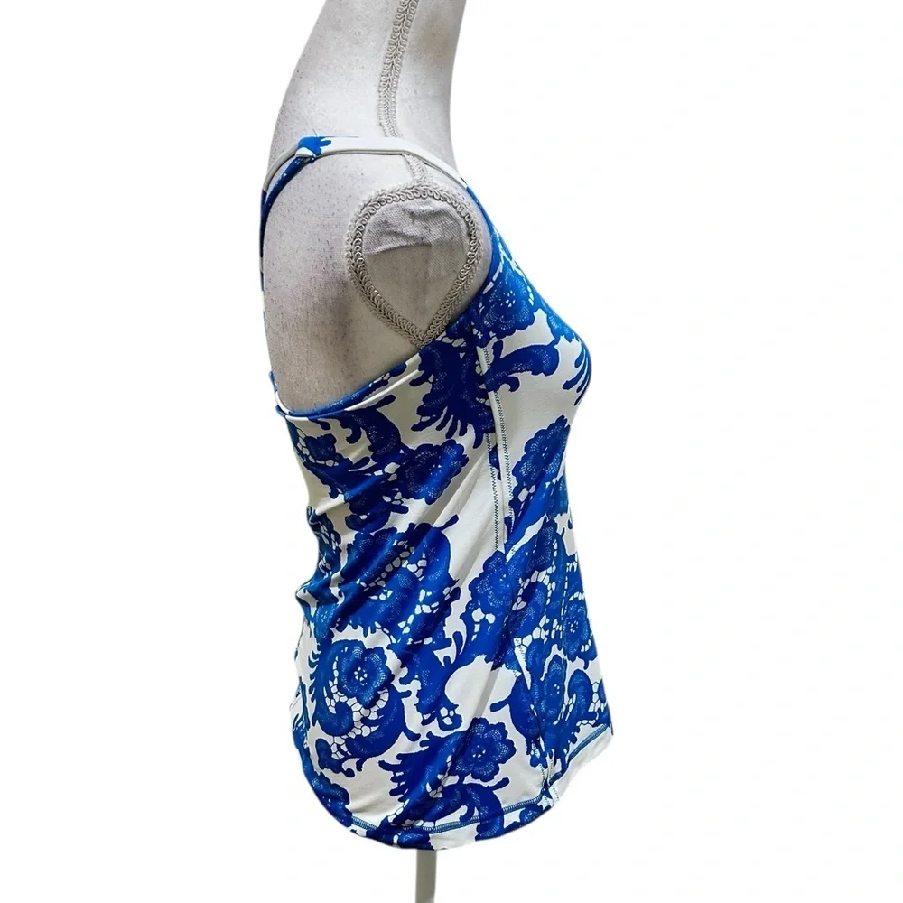 Lululemon Athletica Blue & off White floral athletic workout Tank Top small